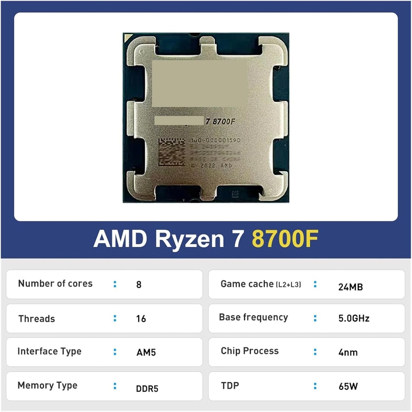 Ryzen 7 8700F 8 cœurs 16 Threads 5,0 GHz 4 nm DDR5 Socket AM5 TDP 65 mais sans Ventilateur - Processeur | DR CLICK Informatique
