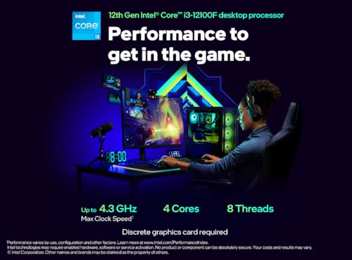 Intel® Core™ i3-12100F, processeur pour PC de bureau,12 Mo de cache, jusqu'à 4,30 GHz