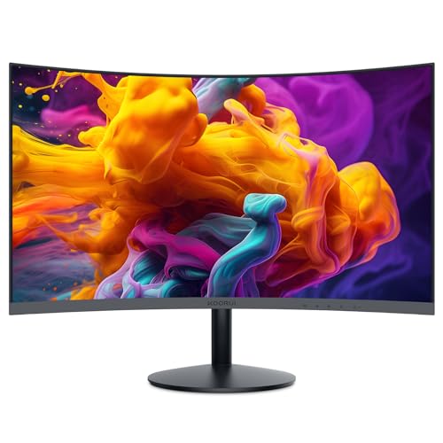 KOORUI Curved PC Monitor - 27 Inch VA Panel, FHD Resolution (1920 x 1080), 1800R, 75Hz, 5ms, HDMI, VGA, Tilt Adjustment, 178° Viewing Angle, Curved PC Gaming Monitor, Black 