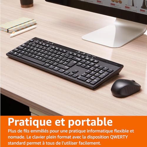 Combinación de teclado y mouse inalámbricos, receptor USB de 2,4 GHz, diseño FR, negro