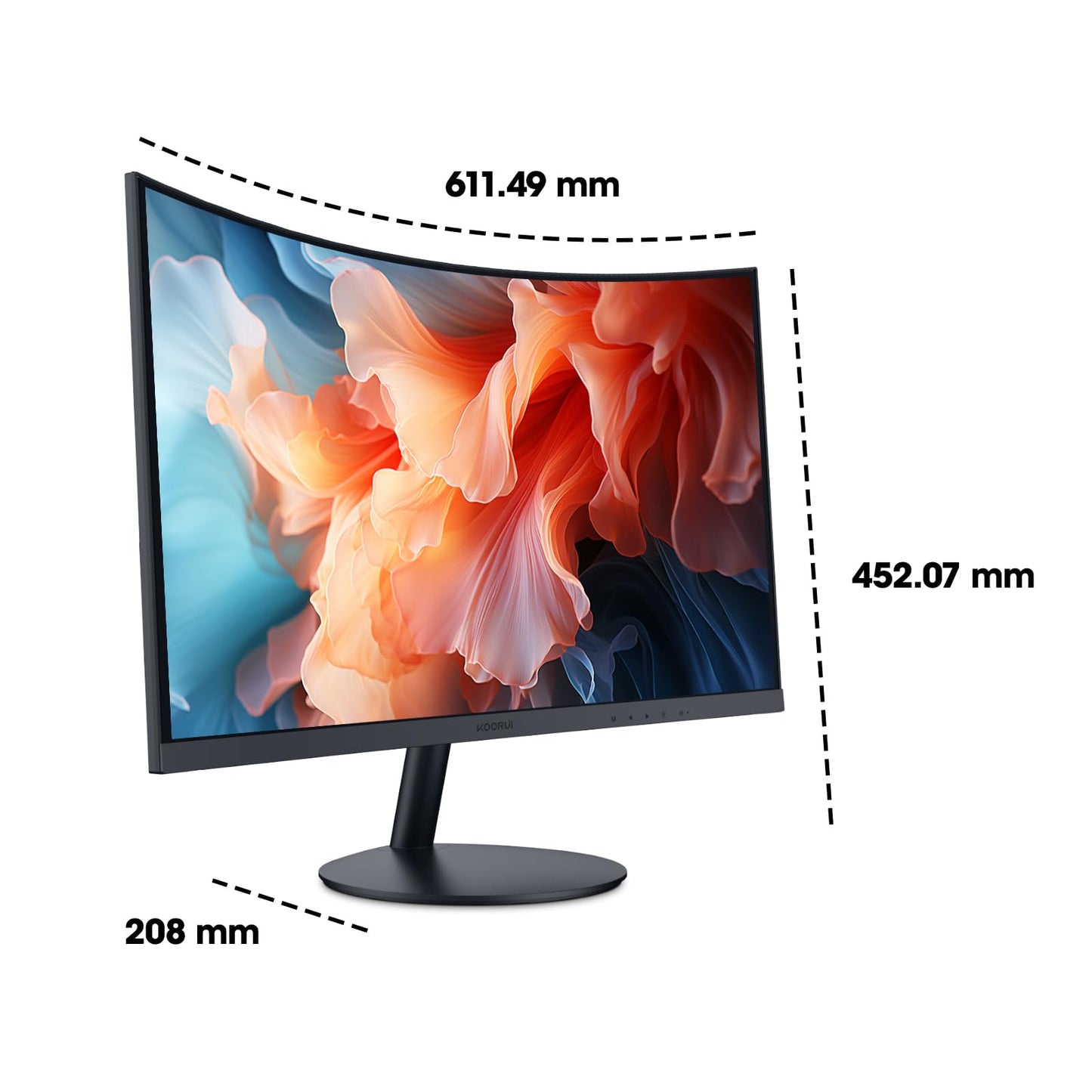 KOORUI Curved PC Monitor - 27 Inch VA Panel, FHD Resolution (1920 x 1080), 1800R, 75Hz, 5ms, HDMI, VGA, Tilt Adjustment, 178° Viewing Angle, Curved PC Gaming Monitor, Black 