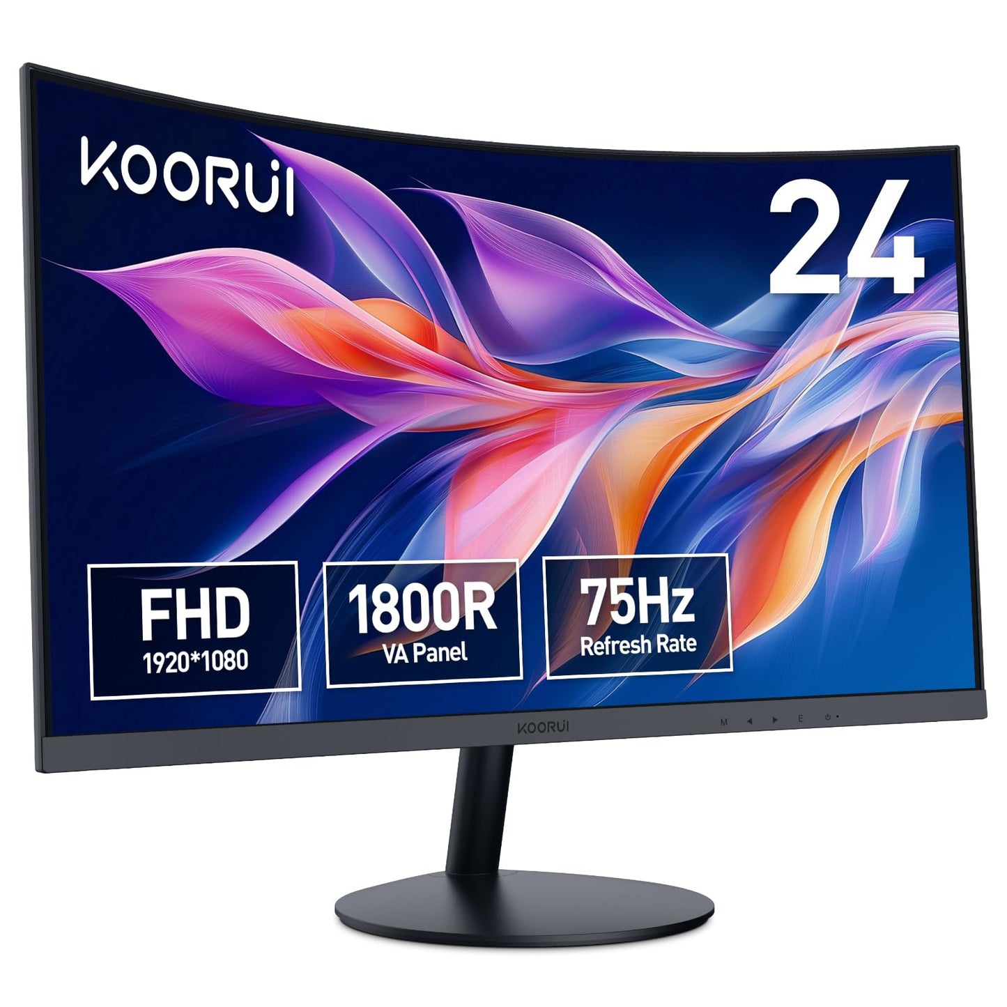 KOORUI Curved PC Monitor - 27 Inch VA Panel, FHD Resolution (1920 x 1080), 1800R, 75Hz, 5ms, HDMI, VGA, Tilt Adjustment, 178° Viewing Angle, Curved PC Gaming Monitor, Black 