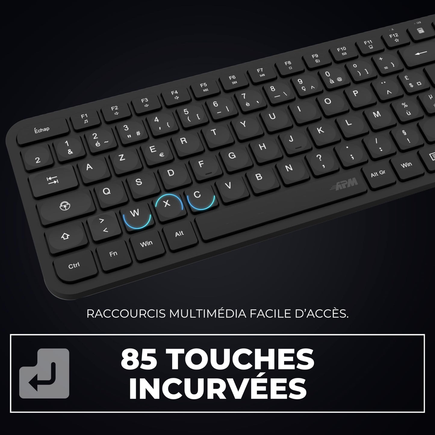 APM Clavier Ergonomique sans-Fil, Récepteur 2.4 GHz, Repose Poignet intégr