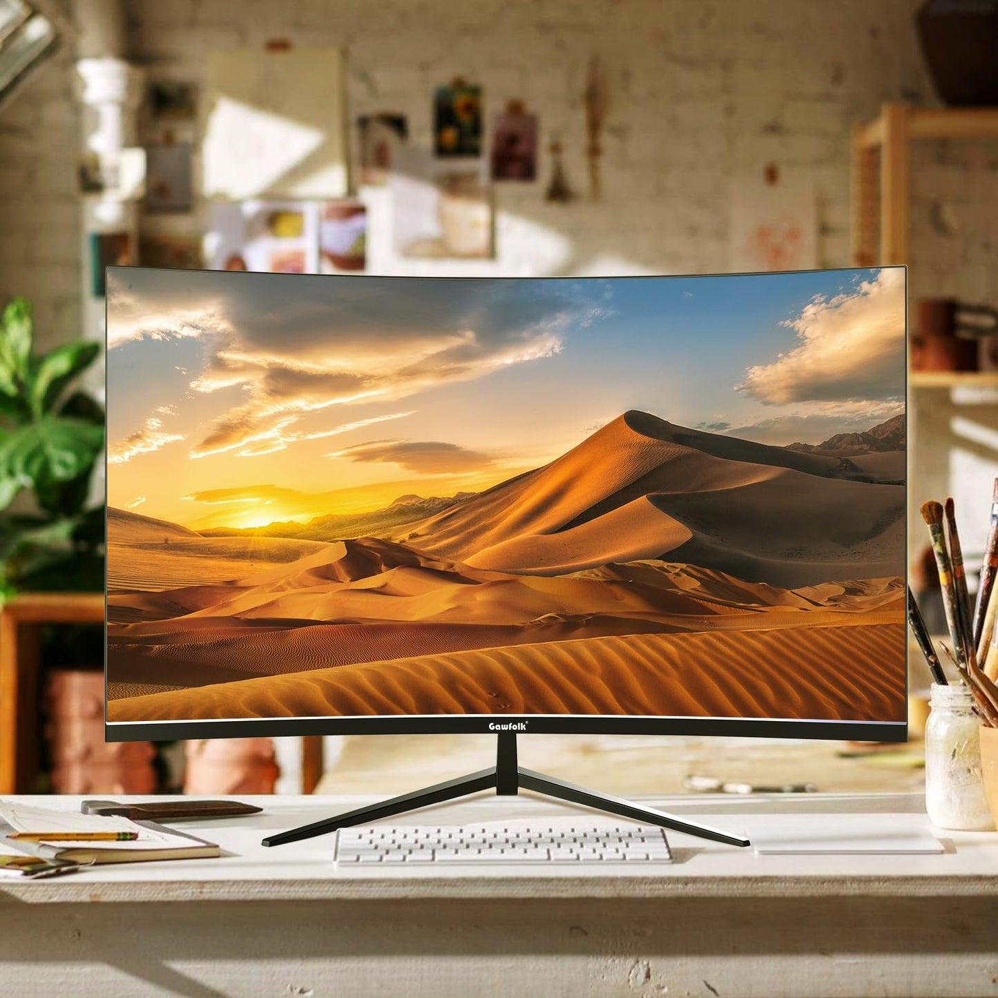 Gawfolk Curved Monitor 32 Inch 75Hz, 1500R Gaming PC Screen QHD (2560 x 1440p), Frameless Computer Monitor with FreeSync and Eye Care Technology, VESA Support 