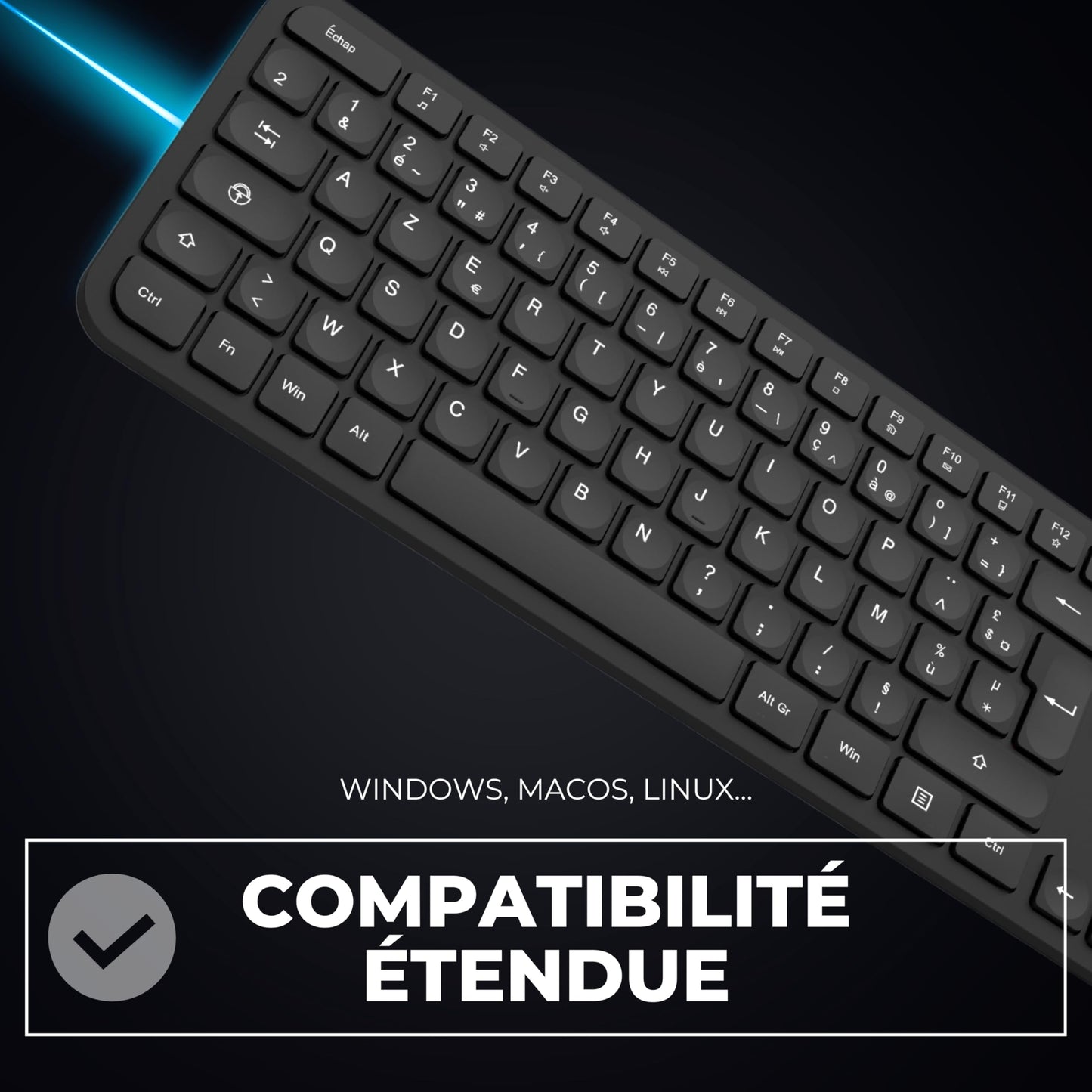 APM Clavier Ergonomique sans-Fil, Récepteur 2.4 GHz, Repose Poignet intégr