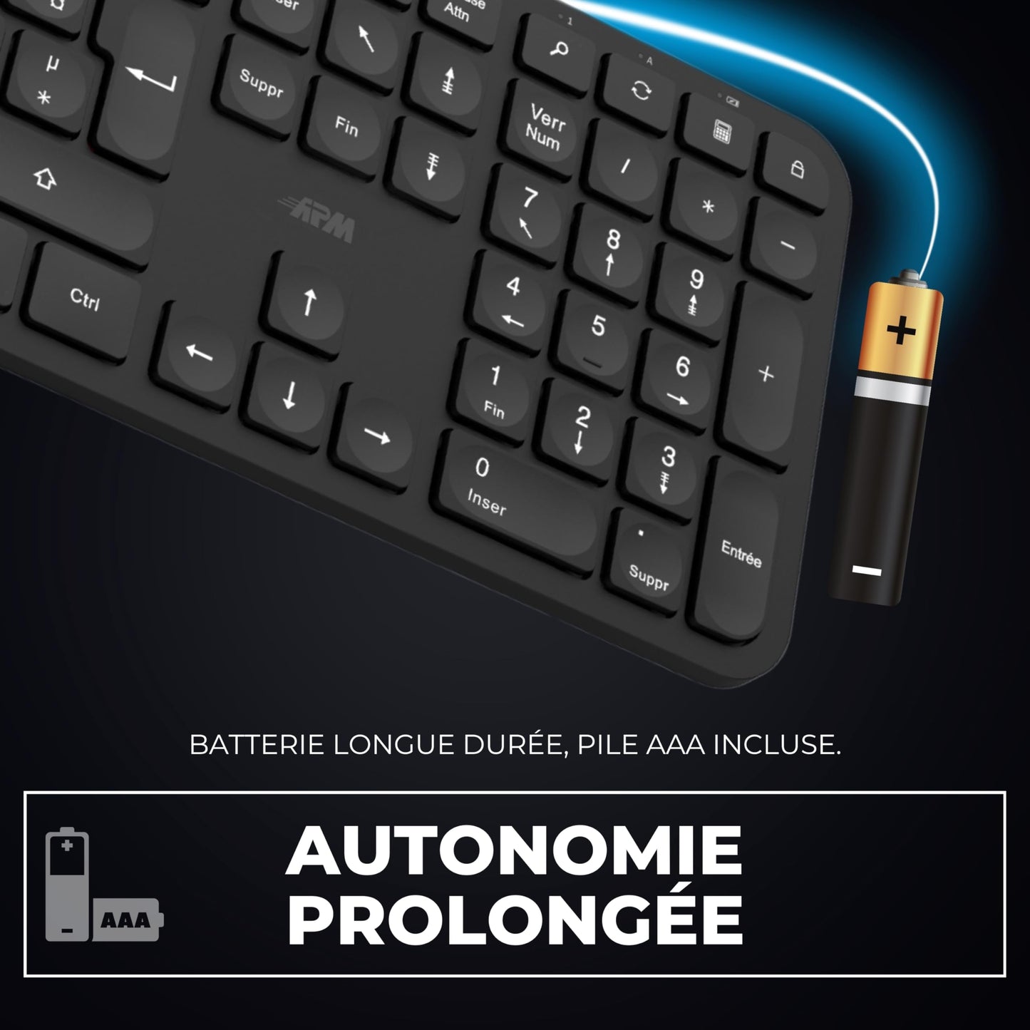 APM Clavier Ergonomique sans-Fil, Récepteur 2.4 GHz, Repose Poignet intégr