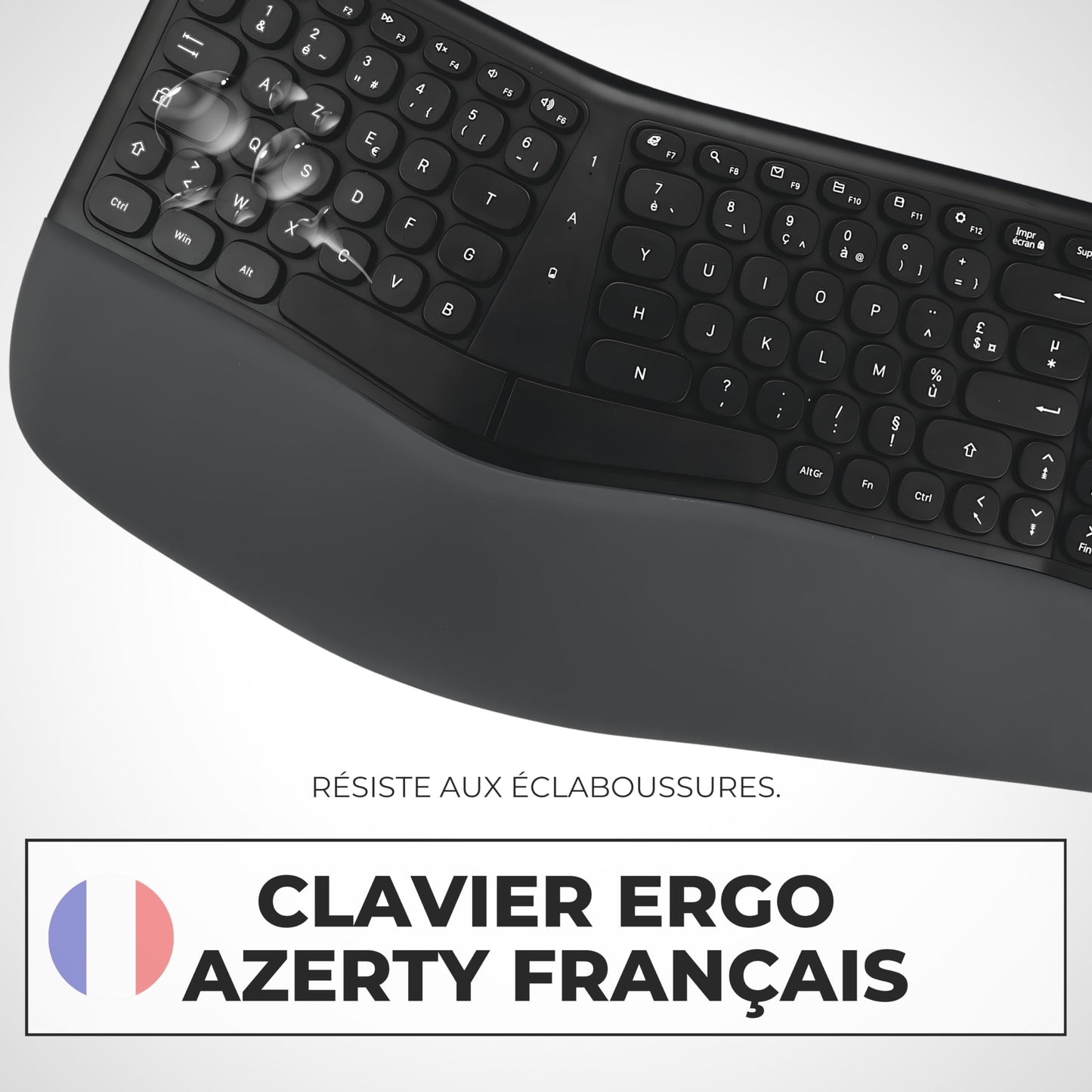 APM Clavier Ergonomique sans-Fil, Récepteur 2.4 GHz, Repose Poignet intégr