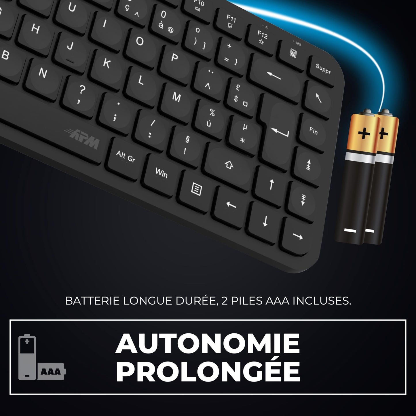 APM Clavier Ergonomique sans-Fil, Récepteur 2.4 GHz, Repose Poignet intégr