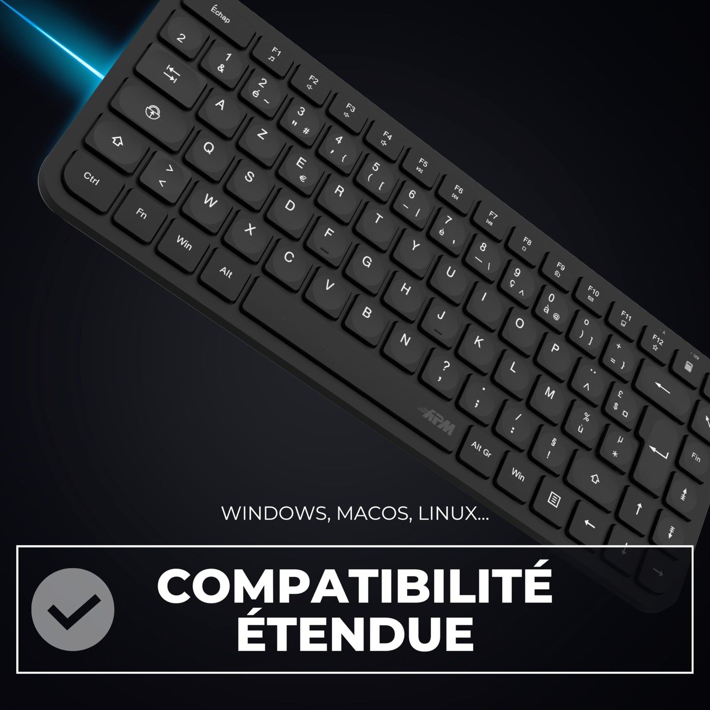 APM Clavier Ergonomique sans-Fil, Récepteur 2.4 GHz, Repose Poignet intégr