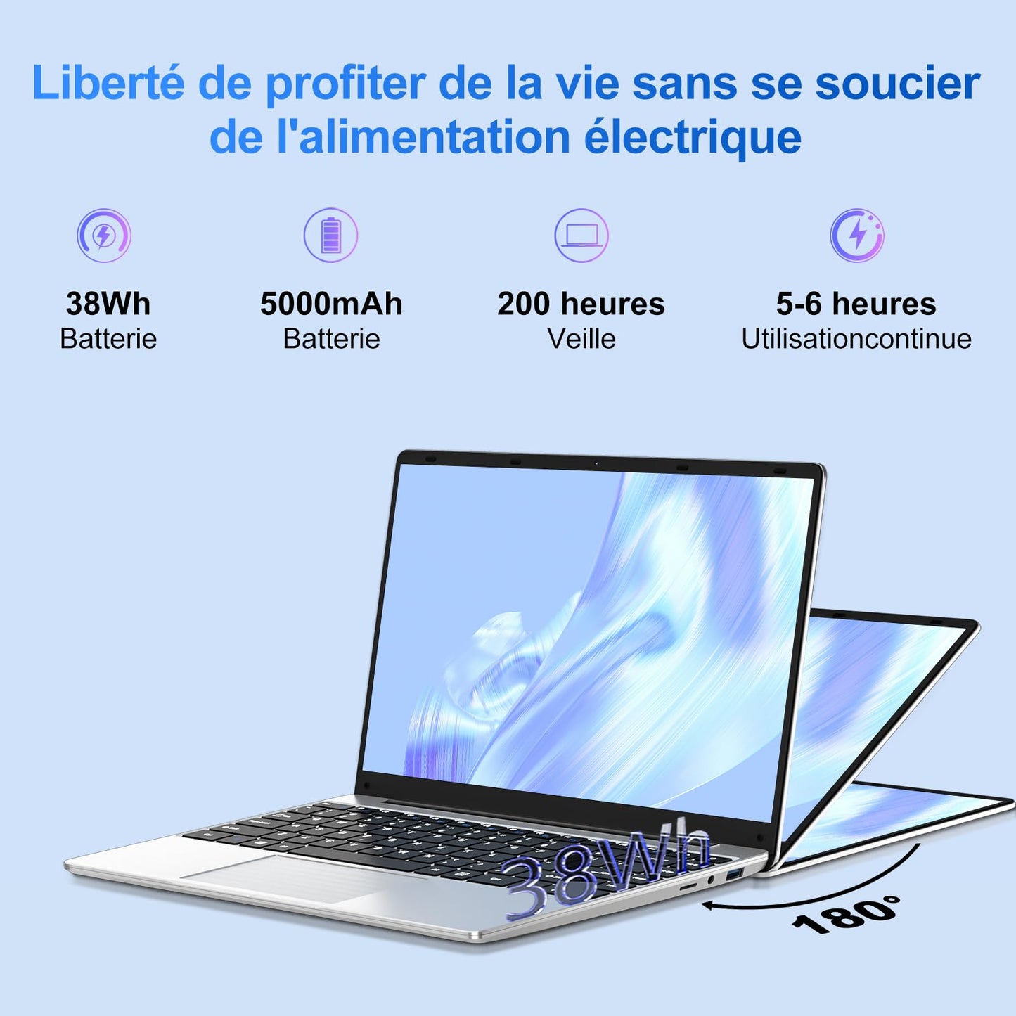 NOTODD Ordinateur Portable,6 Go RAM+256 Go Soutien Extension SSD 1TB Celeron N4020 Win11 PC Portable 14 Pouces 2.4+5G WiFi Mini HDMI USB BT4.2 Souris sans Fil & AZERTY Membrane-Argent