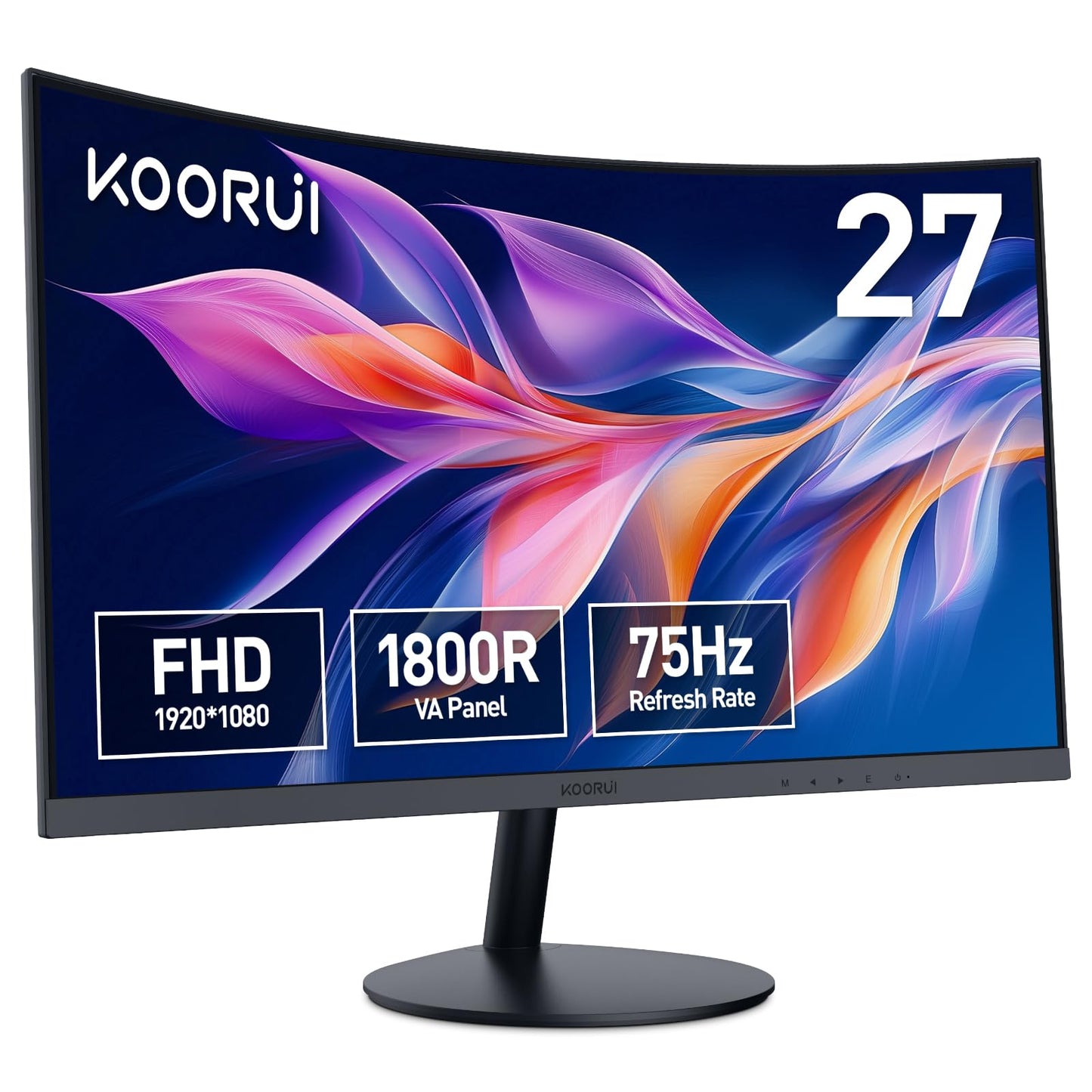 KOORUI Curved PC Monitor - 27 Inch VA Panel, FHD Resolution (1920 x 1080), 1800R, 75Hz, 5ms, HDMI, VGA, Tilt Adjustment, 178° Viewing Angle, Curved PC Gaming Monitor, Black 