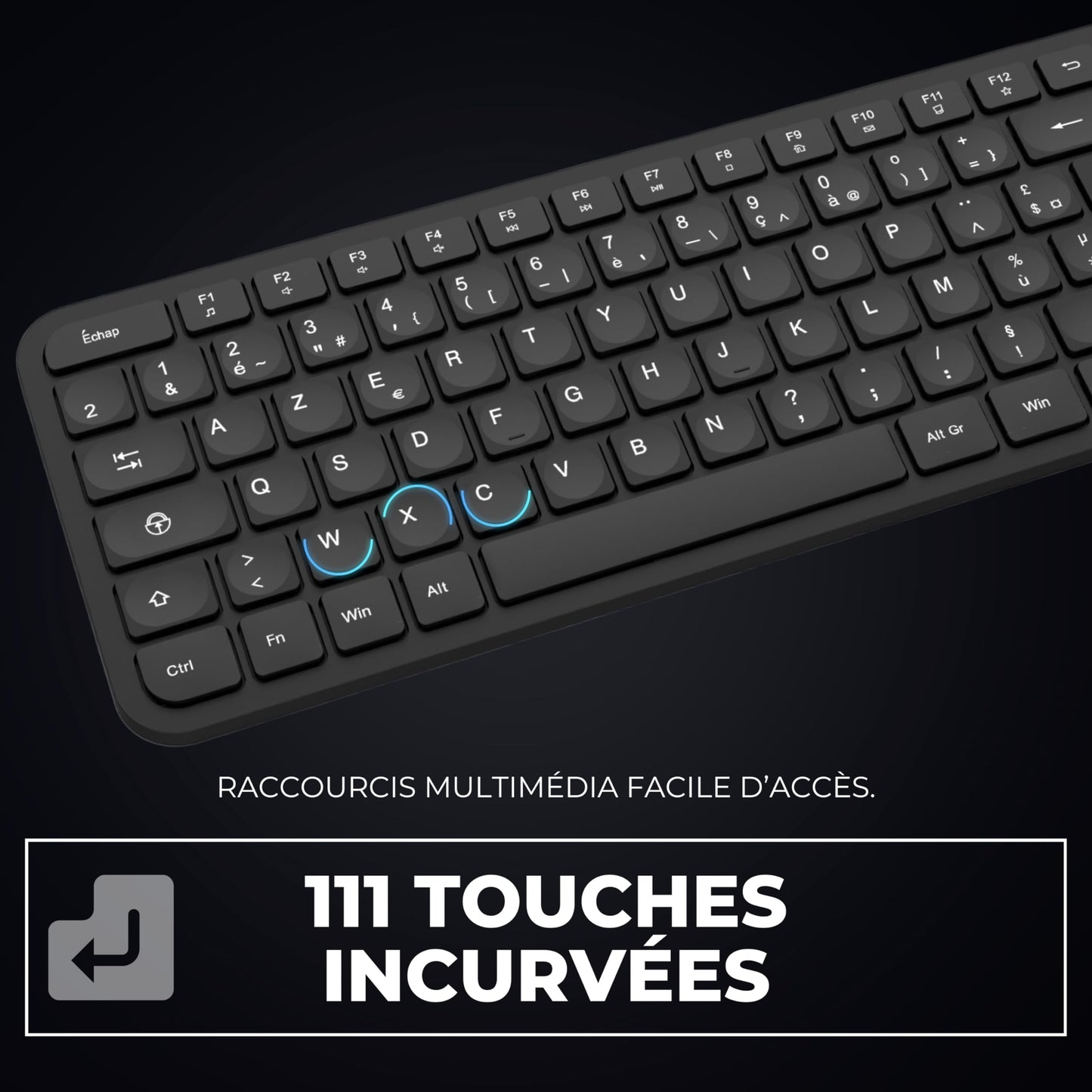 APM Clavier Ergonomique sans-Fil, Récepteur 2.4 GHz, Repose Poignet intégr