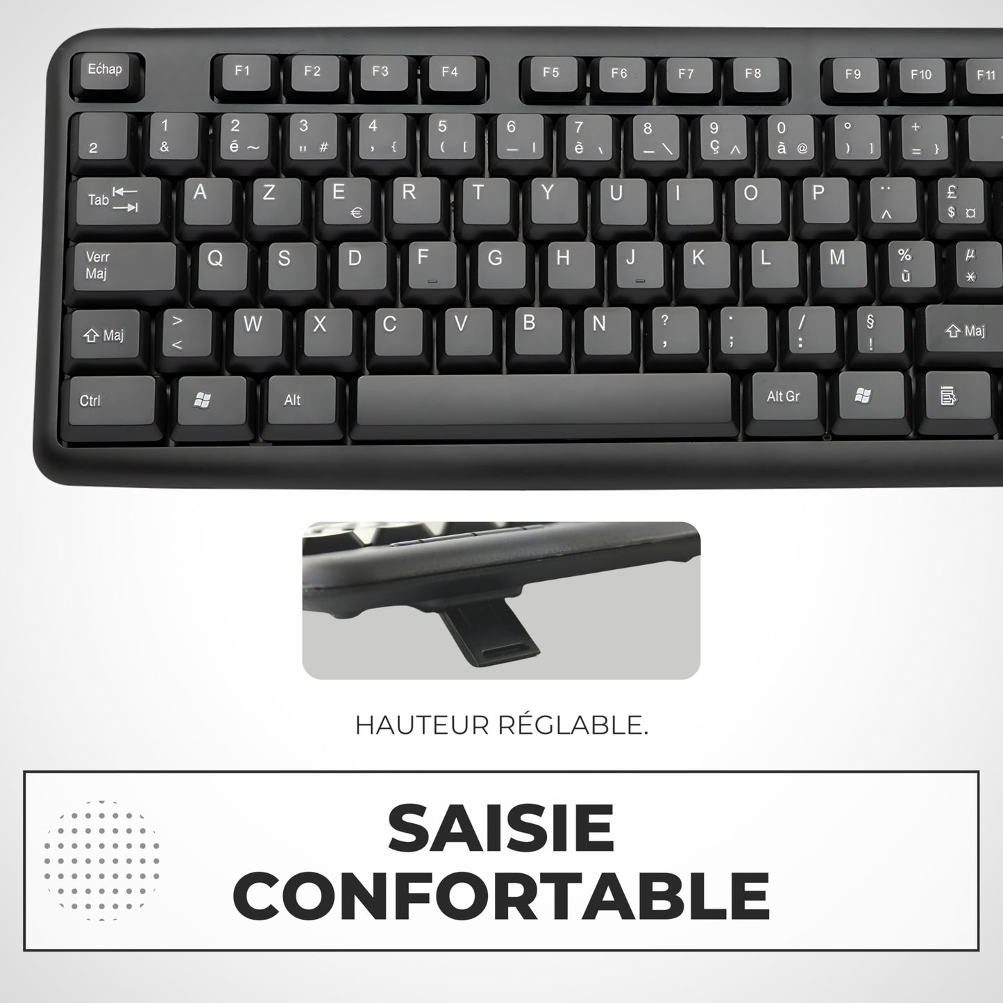 APM Clavier Ergonomique sans-Fil, Récepteur 2.4 GHz, Repose Poignet intégr