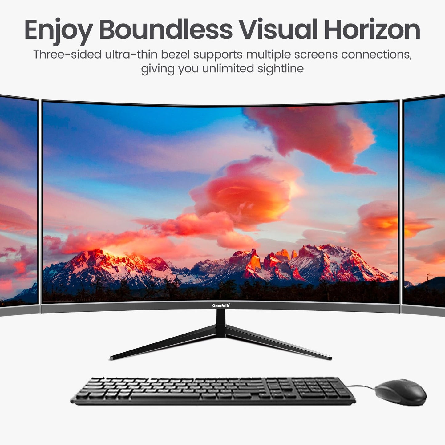 Gawfolk Curved Monitor 32 Inch 75Hz, 1500R Gaming PC Screen QHD (2560 x 1440p), Frameless Computer Monitor with FreeSync and Eye Care Technology, VESA Support 