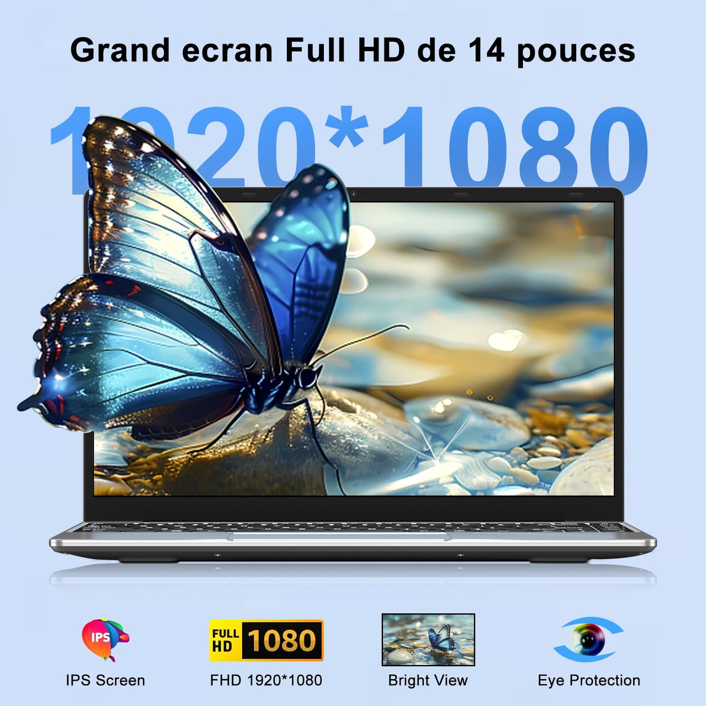 NOTODD Ordinateur Portable,6 Go RAM+256 Go Soutien Extension SSD 1TB Celeron N4020 Win11 PC Portable 14 Pouces 2.4+5G WiFi Mini HDMI USB BT4.2 Souris sans Fil & AZERTY Membrane-Argent