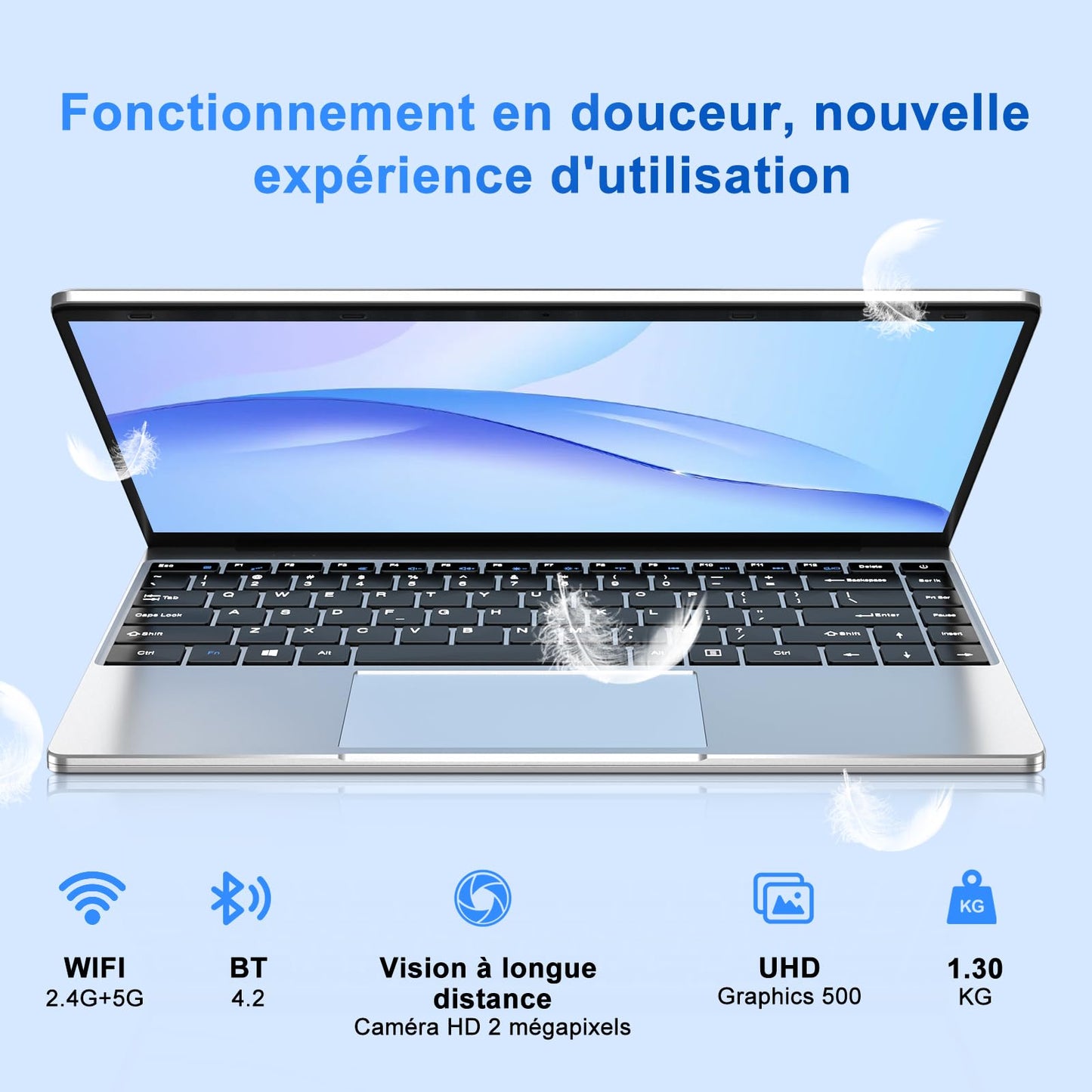 NOTODD Ordinateur Portable,6 Go RAM+256 Go Soutien Extension SSD 1TB Celeron N4020 Win11 PC Portable 14 Pouces 2.4+5G WiFi Mini HDMI USB BT4.2 Souris sans Fil & AZERTY Membrane-Argent