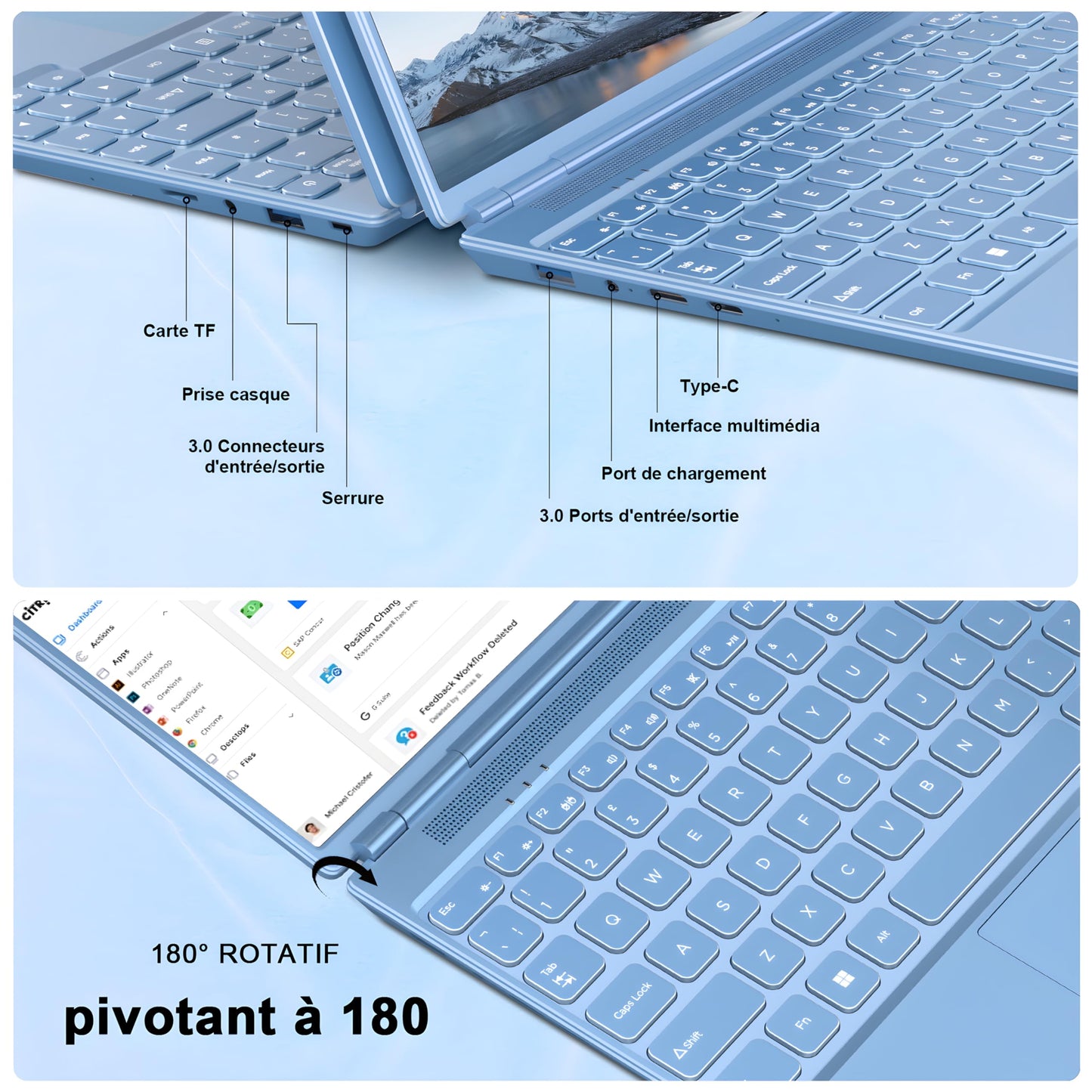 NOTODD Ordinateur Portable,6 Go RAM+256 Go Soutien Extension SSD 1TB Celeron N4020 Win11 PC Portable 14 Pouces 2.4+5G WiFi Mini HDMI USB BT4.2 Souris sans Fil & AZERTY Membrane-Argent