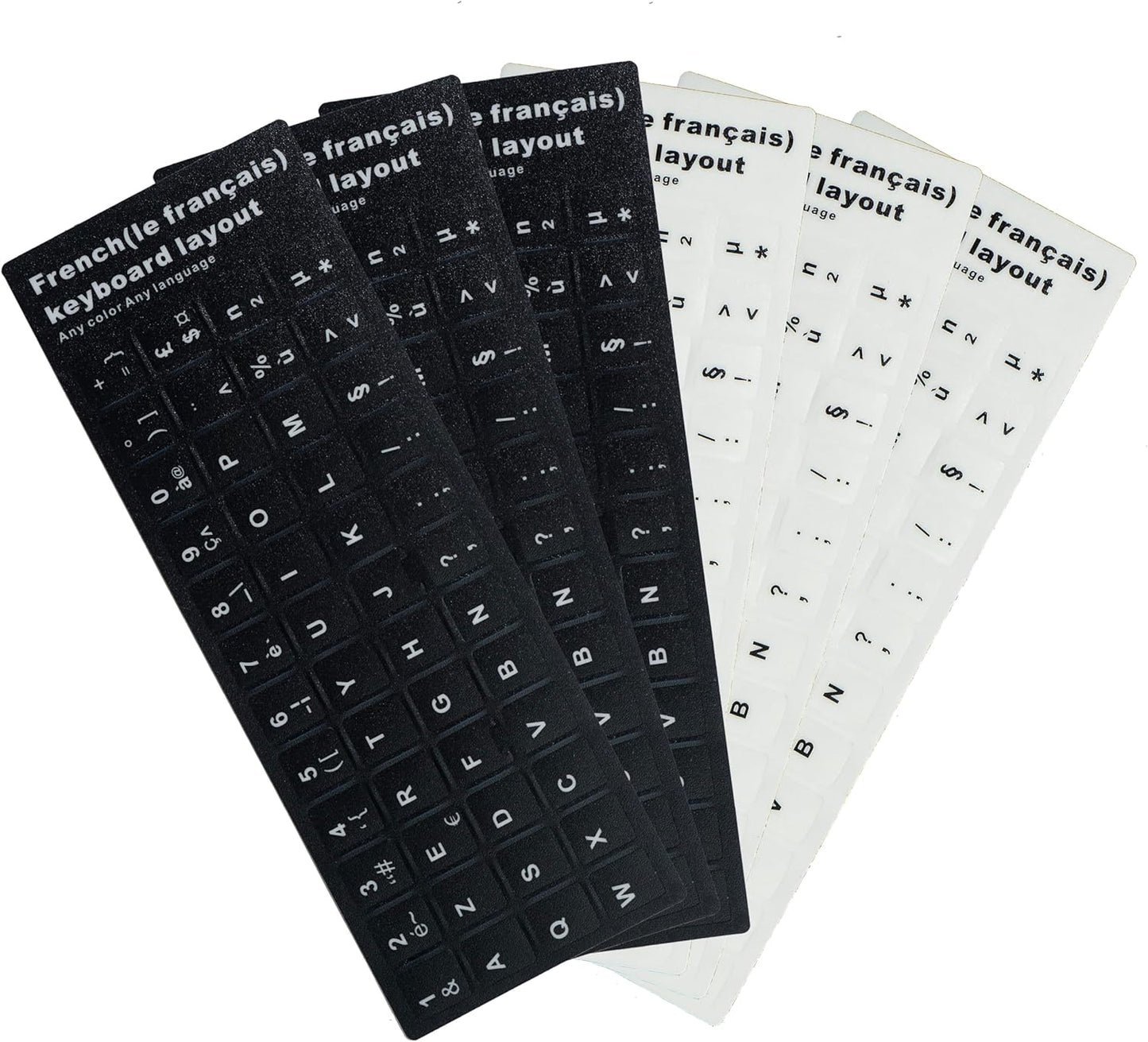 6 Pcs Sticker PVC Clavier Azerty Français(3 Noirs et 3 Blancs)