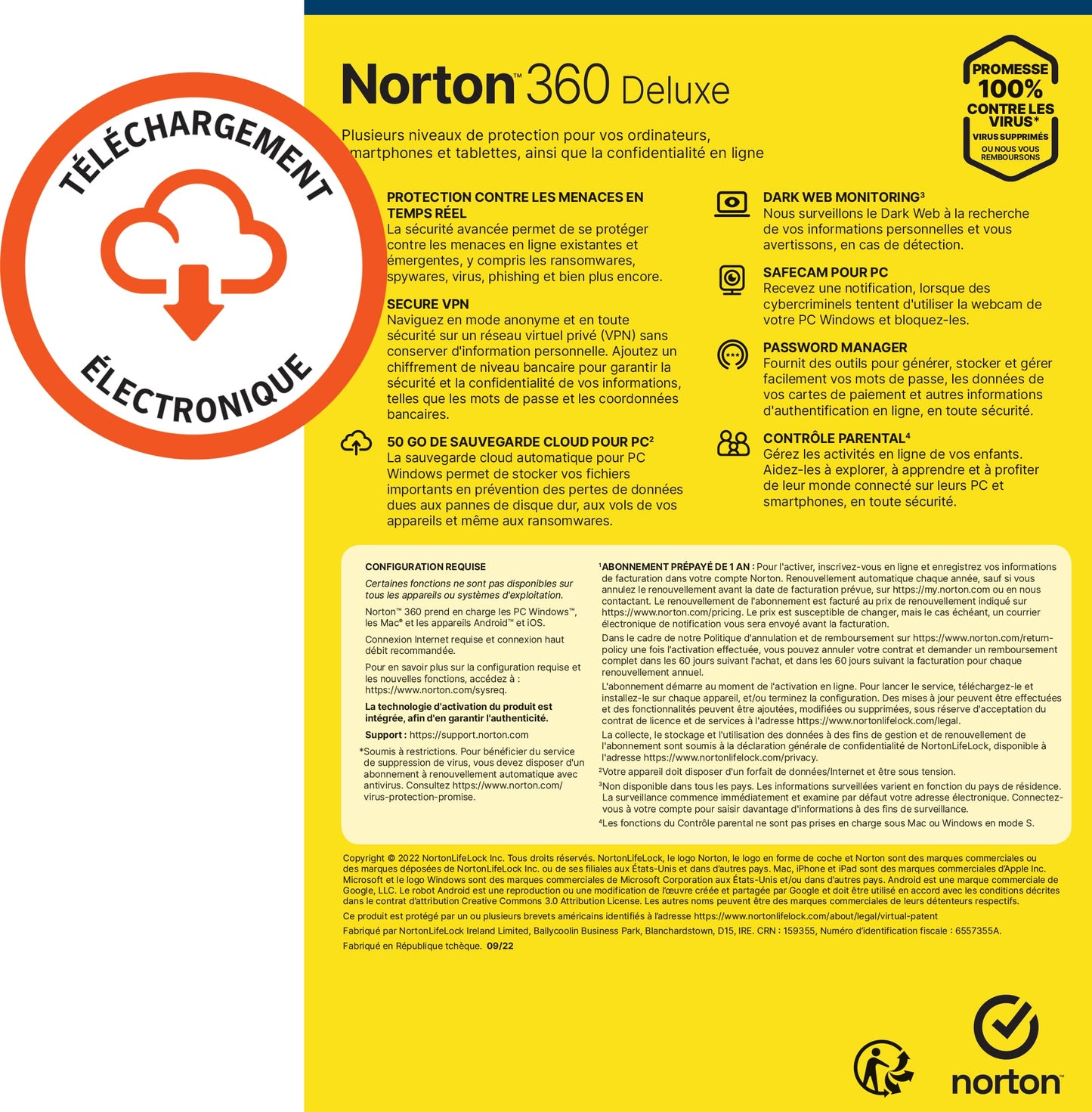 Norton 360 Deluxe 2025 |5 appareils | 12 mois |Téléchargement