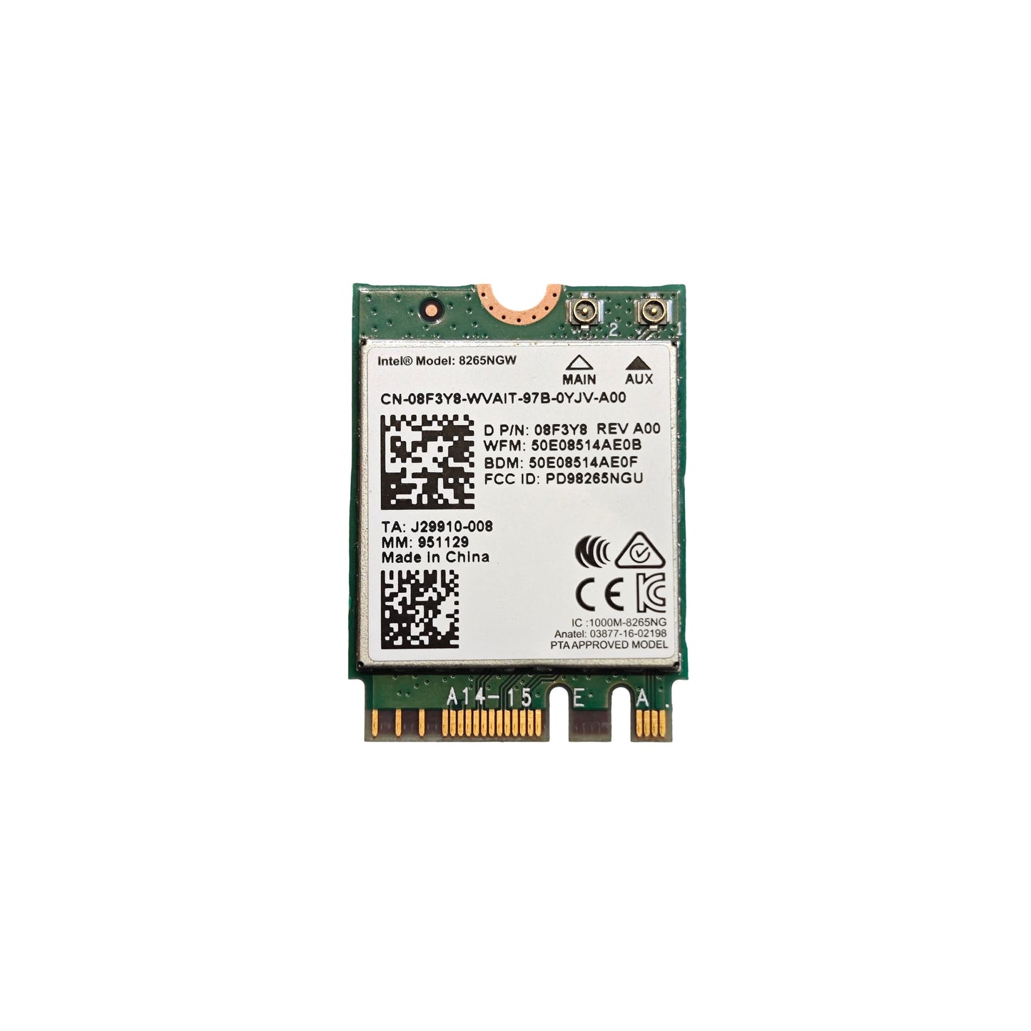 Carte Wi-Fi Intel AC 8265NGW M.2 2230 Bluetooth 4.2 (Reconditionné)