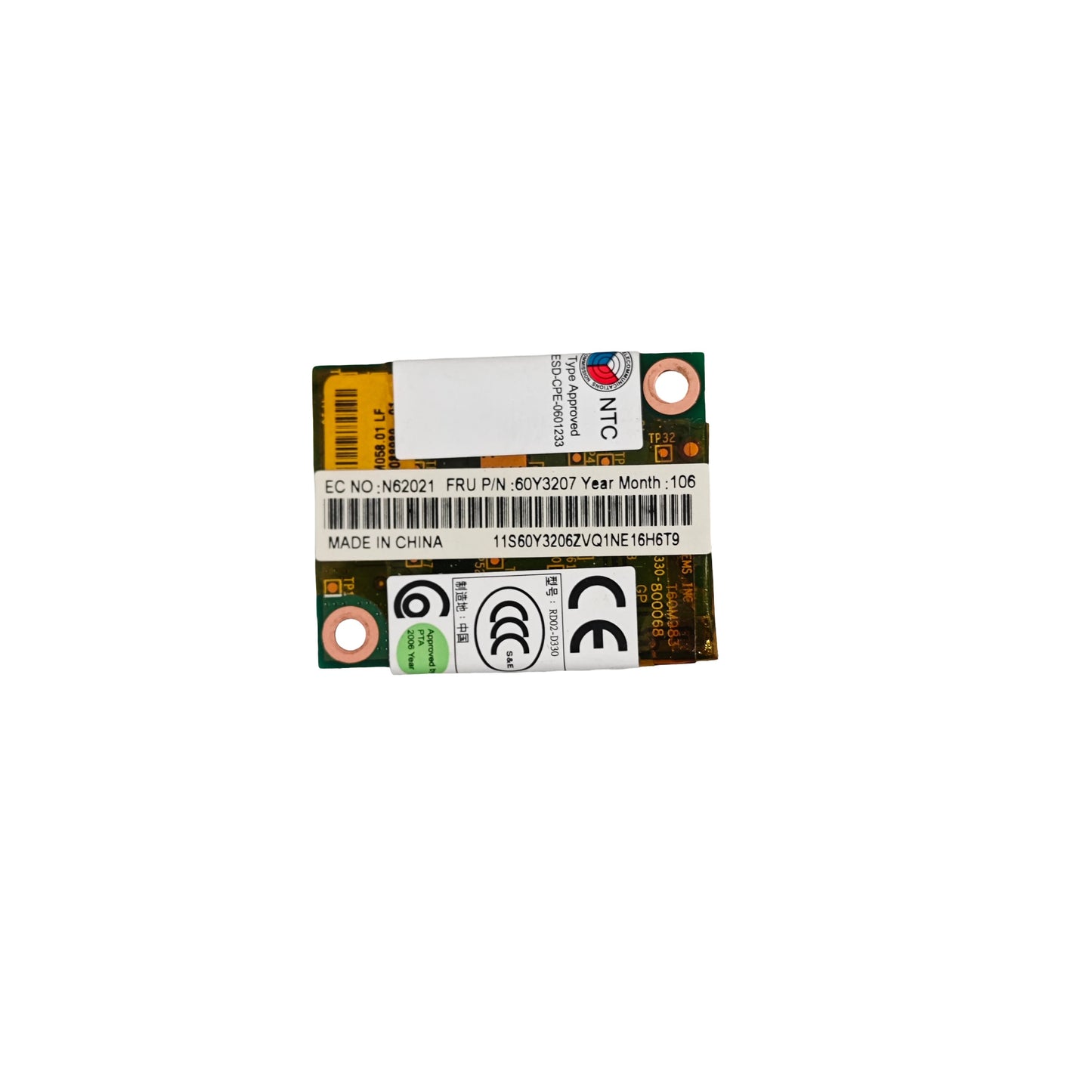 Carte modem RTC 56K Conexant RD02-D330 Mini-PCI – FRU 60Y3207 (Reconditionné)