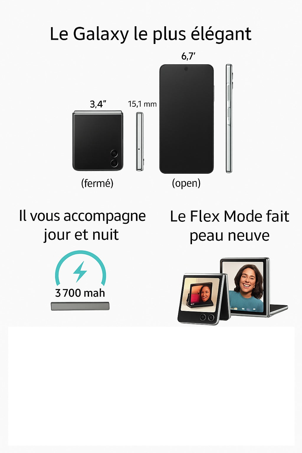 Samsung Galaxy Z Flip 5 5G 6.7" F731U1 8+256/512GB AMOLED débloqué