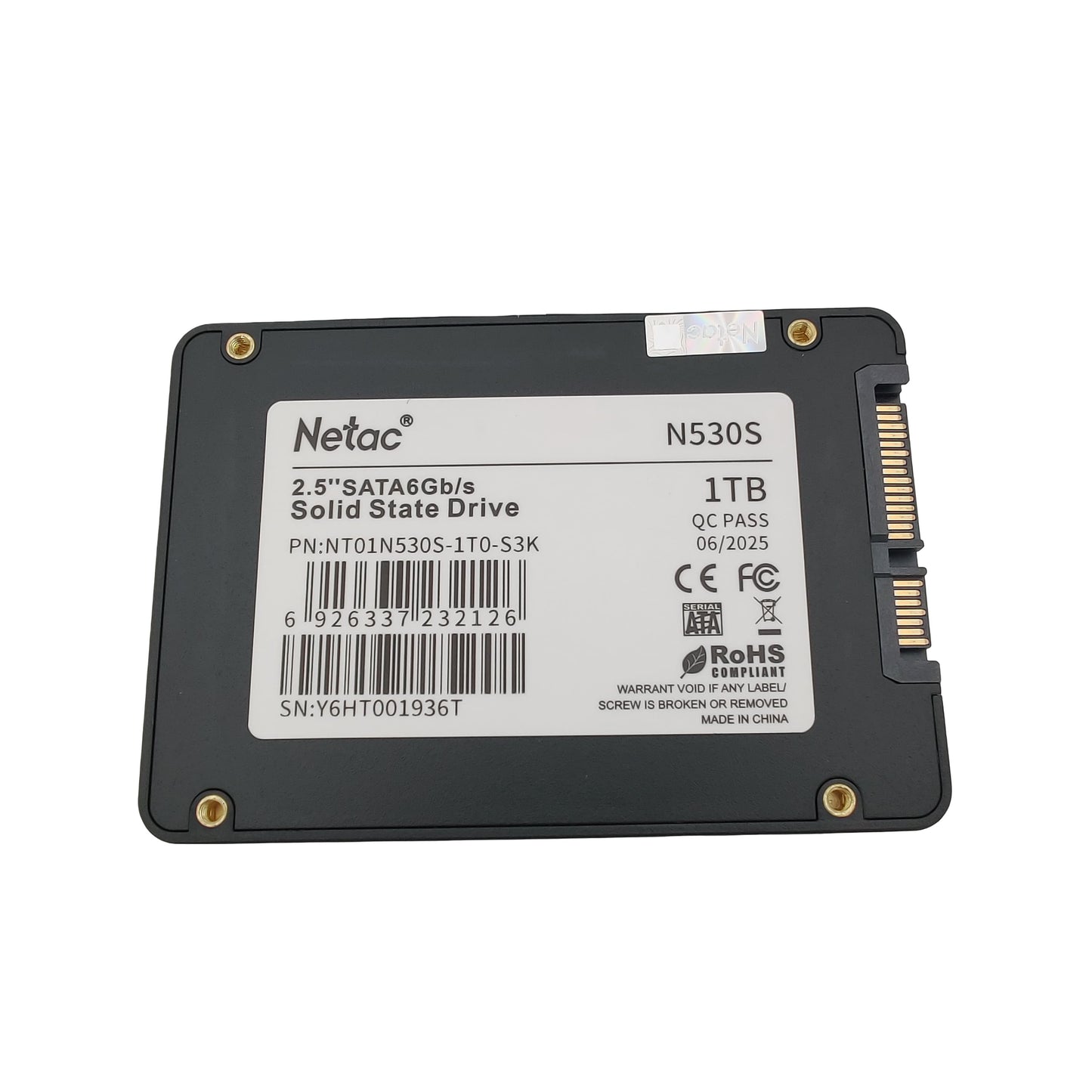 SSD Netac 1 To – étiquette arrière SATA 6 Gb/s
