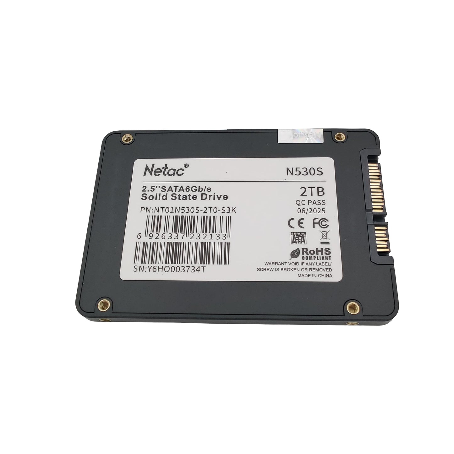 SSD Netac 2 To – étiquette arrière SATA 6 Gb/s