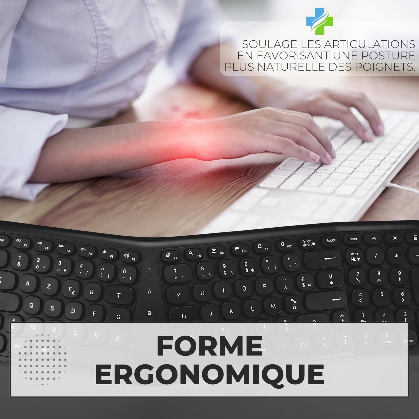 APM Clavier Ergonomique sans - Fil, Récepteur 2.4 GHz, Repose Poignet intégr - Clavier & souris | DR CLICK Informatique
