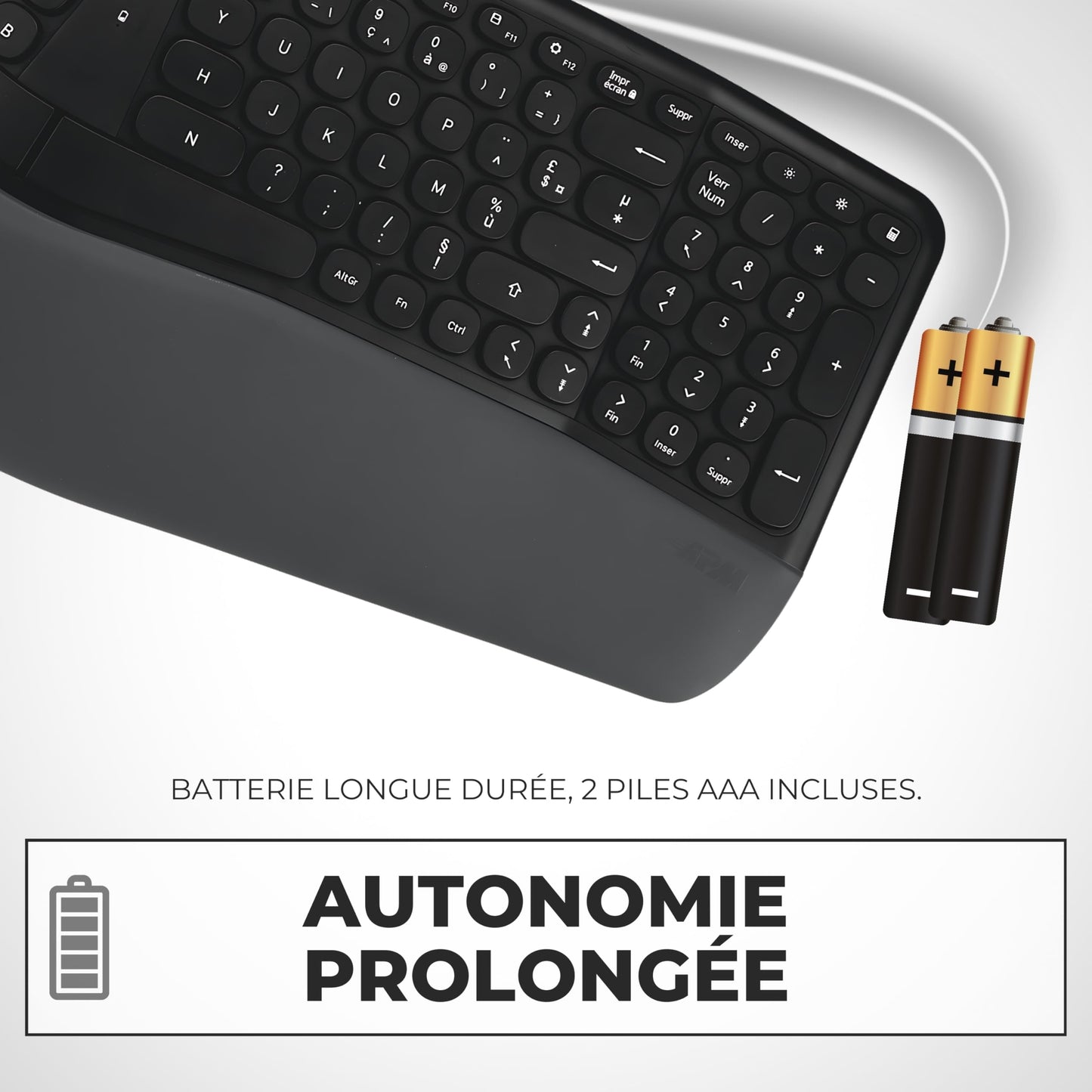 APM Clavier Ergonomique sans - Fil, Récepteur 2.4 GHz, Repose Poignet intégr - Clavier & souris | DR CLICK Informatique