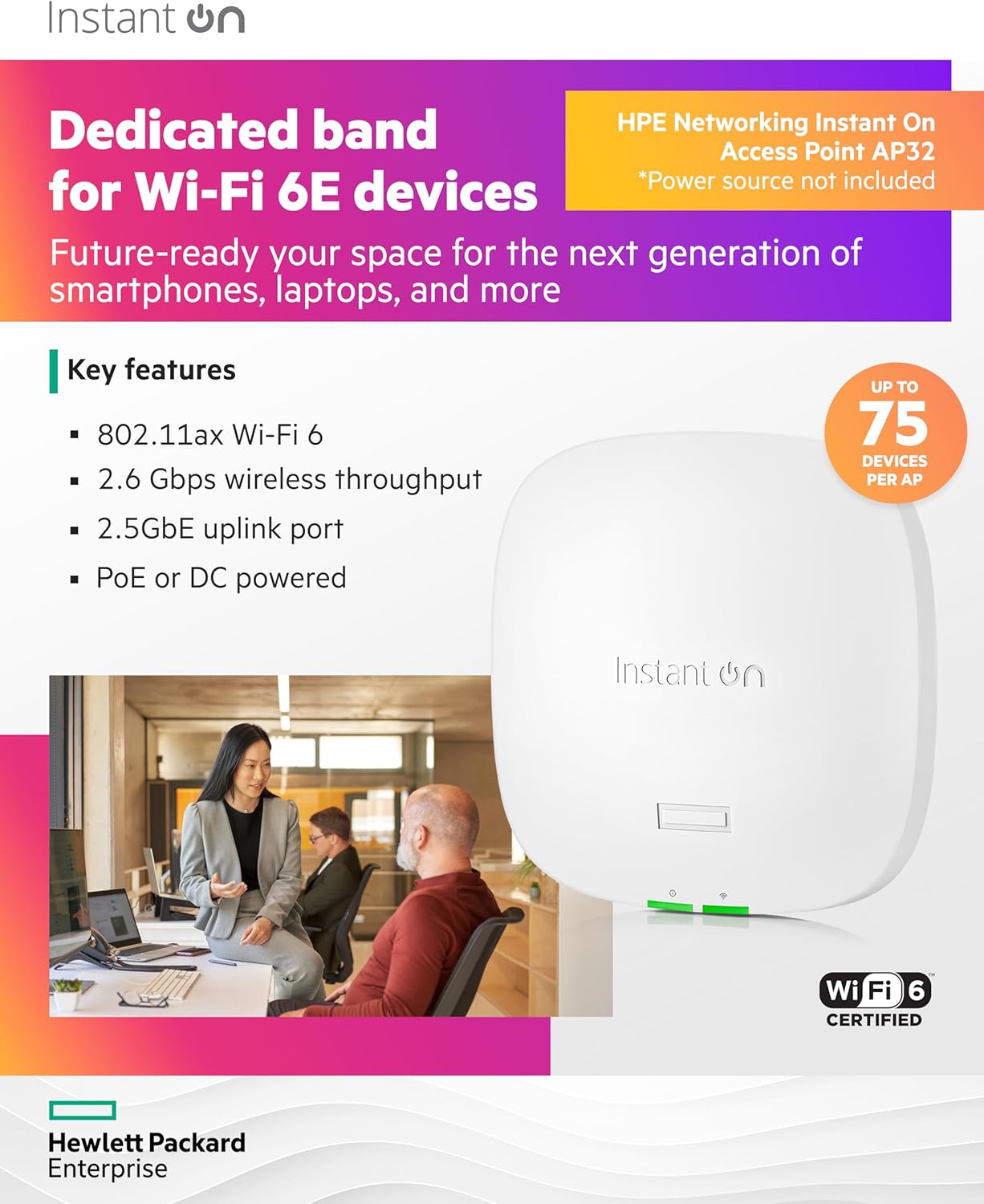 Aruba Instant On AP32 – Point d’accès Wi - Fi 6E professionnel (6 GHz, 2.5 GbE, PoE) - Point d’accès Wi - Fi professionnel | DR CLICK Informatique