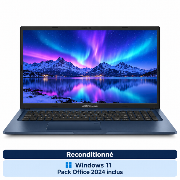 ASUS VivoBook X1704V 17,3 pouces reconditionné, vue de face, Windows 11 et Office 2024 inclus