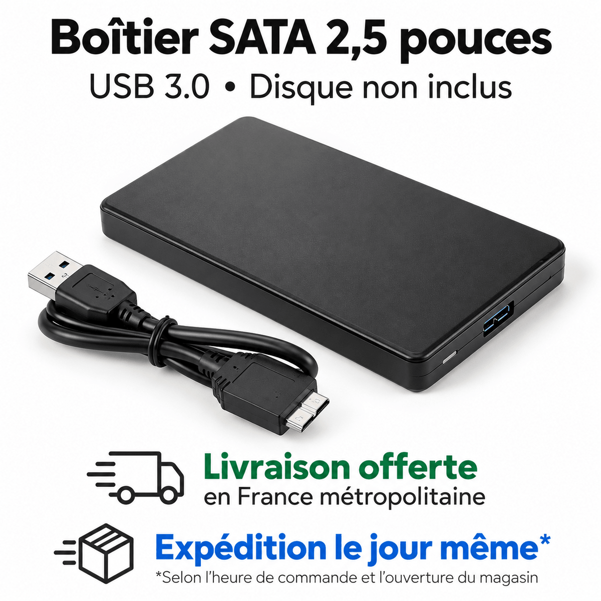 Boîtier externe SATA 2,5 pouces USB 3.0 – noir - Boîtiers disques durs | DR CLICK Informatique