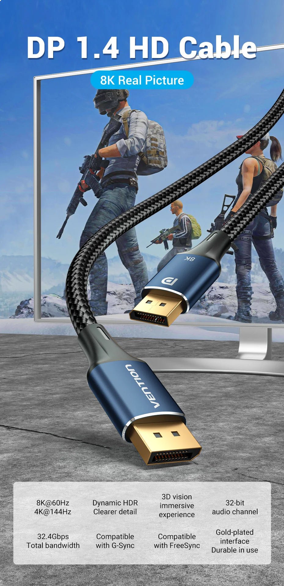 Câble DisplayPort VENTION – DP 1.4 8K ou DP 1.2 4K – 1,5 m - Câbles & accessoires PC | DR CLICK Informatique