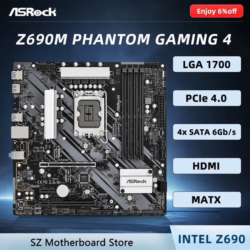 Carte Mère ASRock Z690M Phantom Gaming 4 Micro ATX (Socket LGA 1700) - carte mère | DR CLICK Informatique