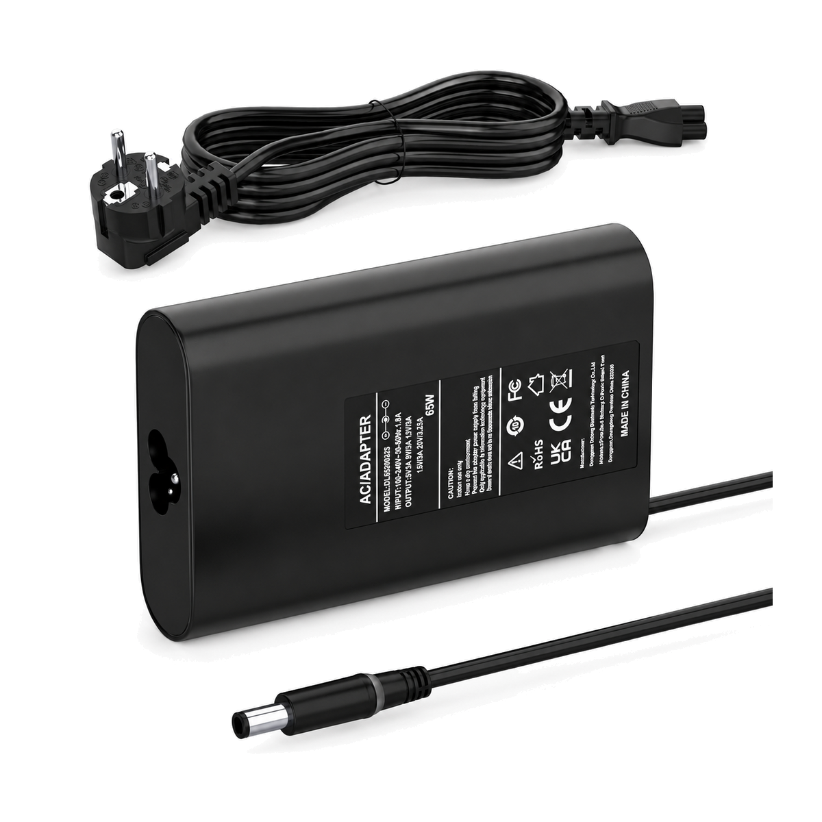 Chargeur compatible Dell — 65 W — 7,4 × 5 mm sur fond blanc