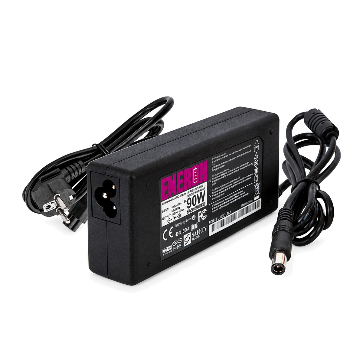 Chargeur ENERON compatible Dell et HP — 90 W sur fond blanc