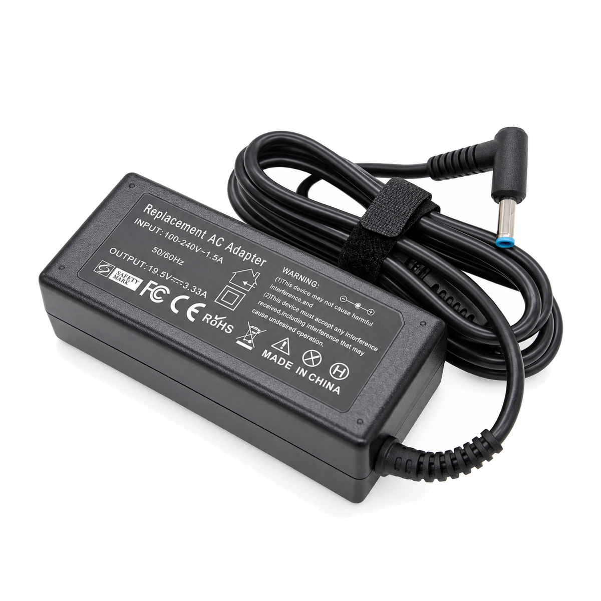 Chargeur compatible HP — 65 W — 4,5 × 3 mm sur fond blanc