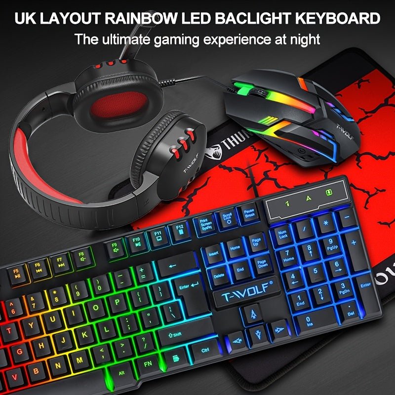 Combo Gaming T - WOLF TF800 Clavier QWERTY RGB Souris Casque Tapis (Neuf) - Clavier & souris | DR CLICK Informatique