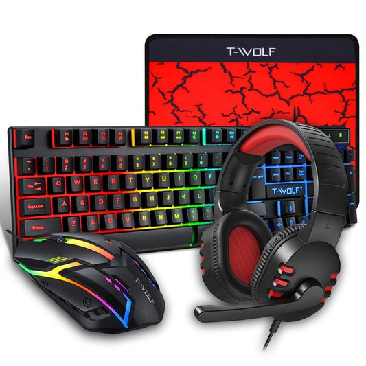 Combo Gaming T - WOLF TF800 Clavier QWERTY RGB Souris Casque Tapis (Neuf) - Clavier & souris | DR CLICK Informatique