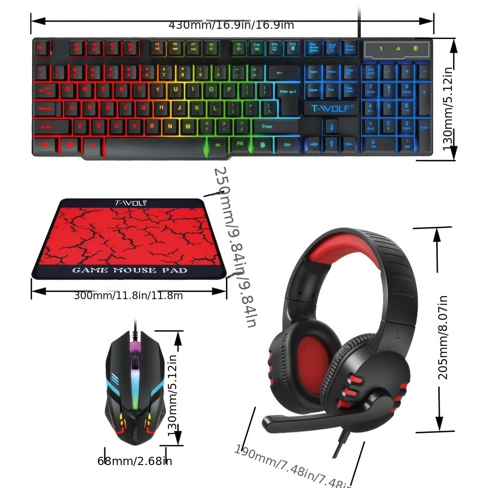 Combo Gaming T - WOLF TF800 Clavier QWERTY RGB Souris Casque Tapis (Neuf) - Clavier & souris | DR CLICK Informatique