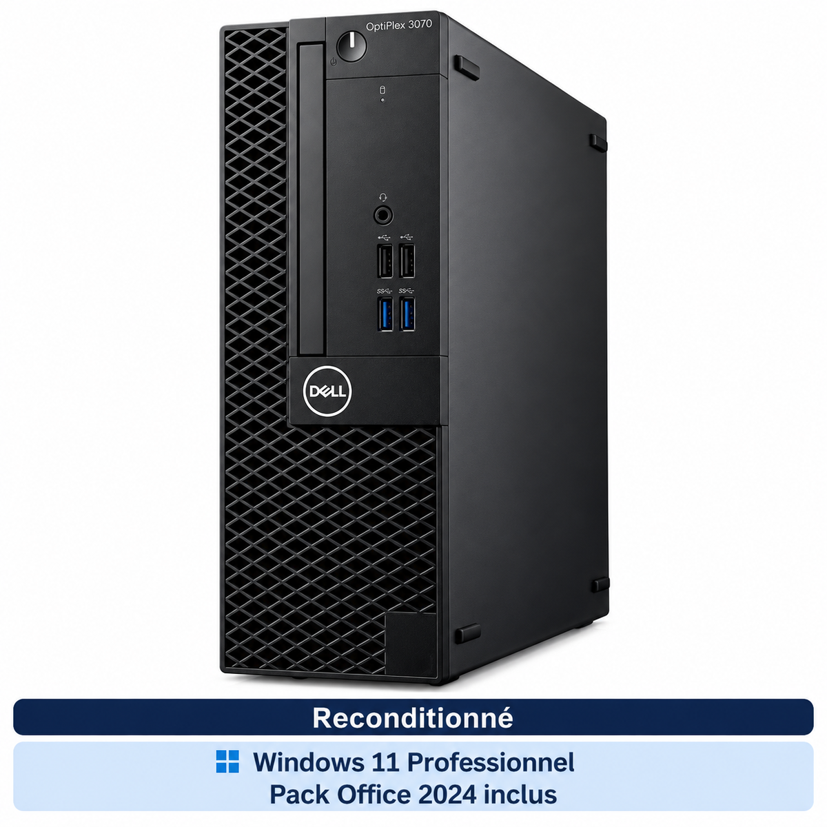 Dell OptiPlex 3070 SFF reconditionné — vue 1 — Windows 11 Professionnel et Pack Office 2024