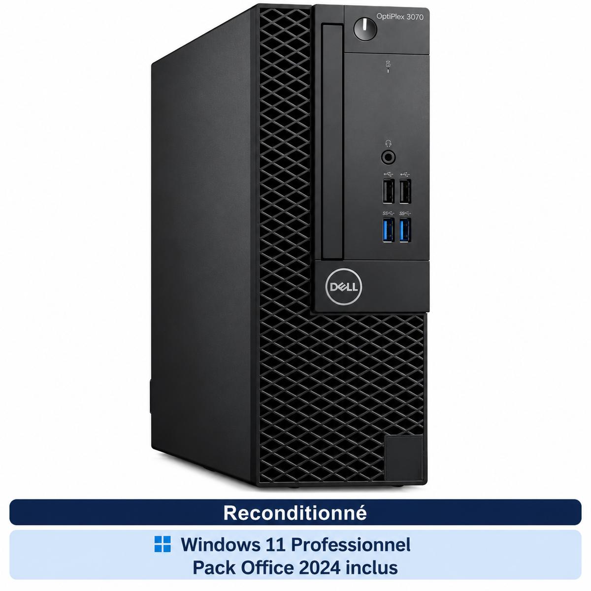 Dell OptiPlex 3070 SFF reconditionné — vue 2 — Windows 11 Professionnel et Pack Office 2024
