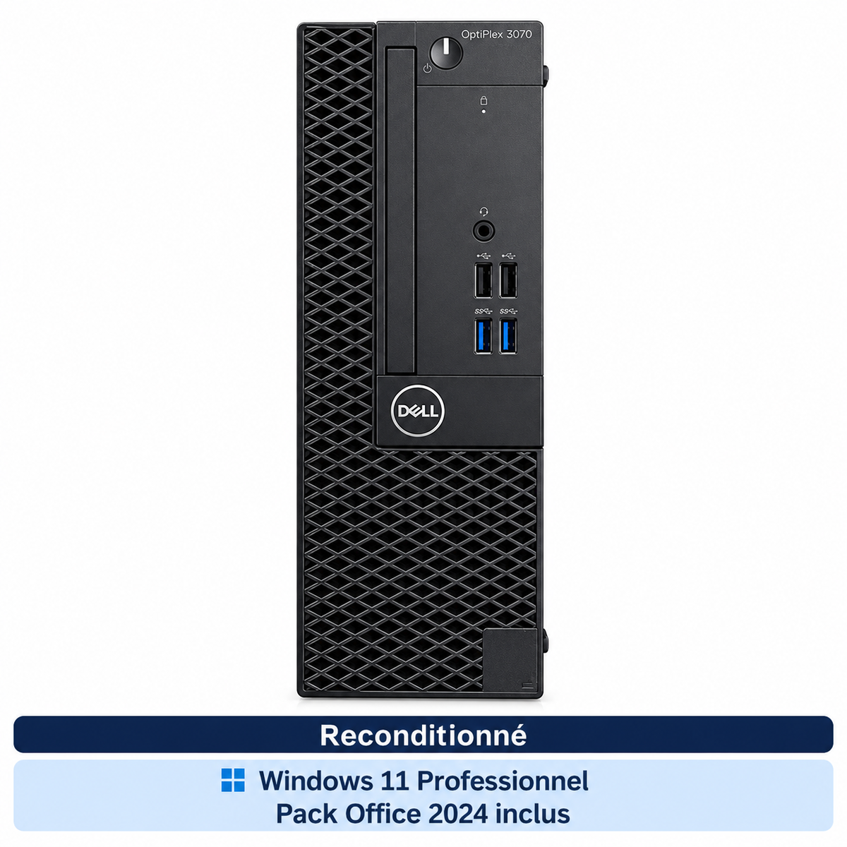 Dell OptiPlex 3070 SFF reconditionné — vue 3 — Windows 11 Professionnel et Pack Office 2024