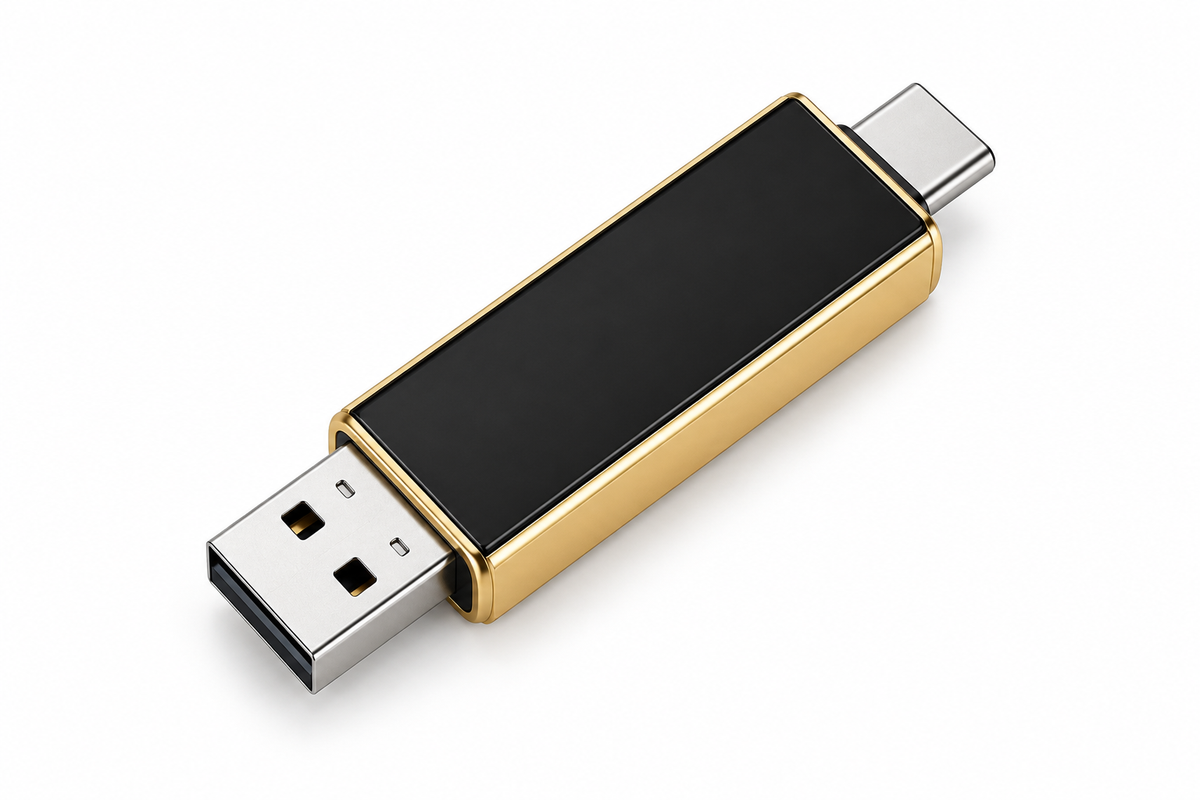Clé USB OTG dorée — 32 Go, USB-A et USB-C