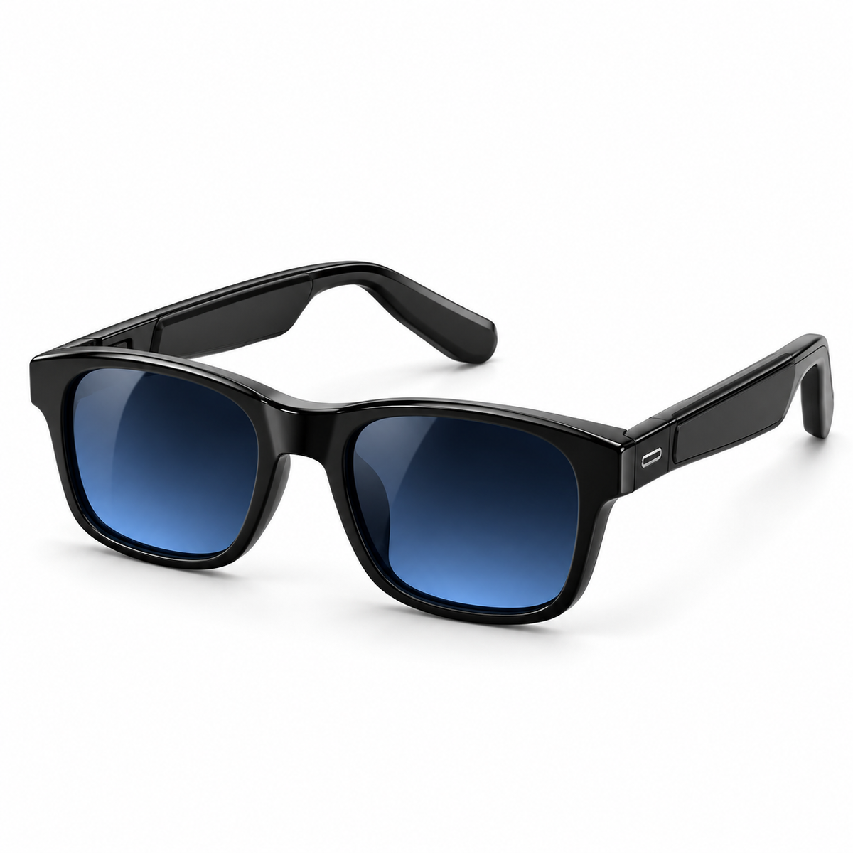 Lunettes connectées — monture noire, verres foncés