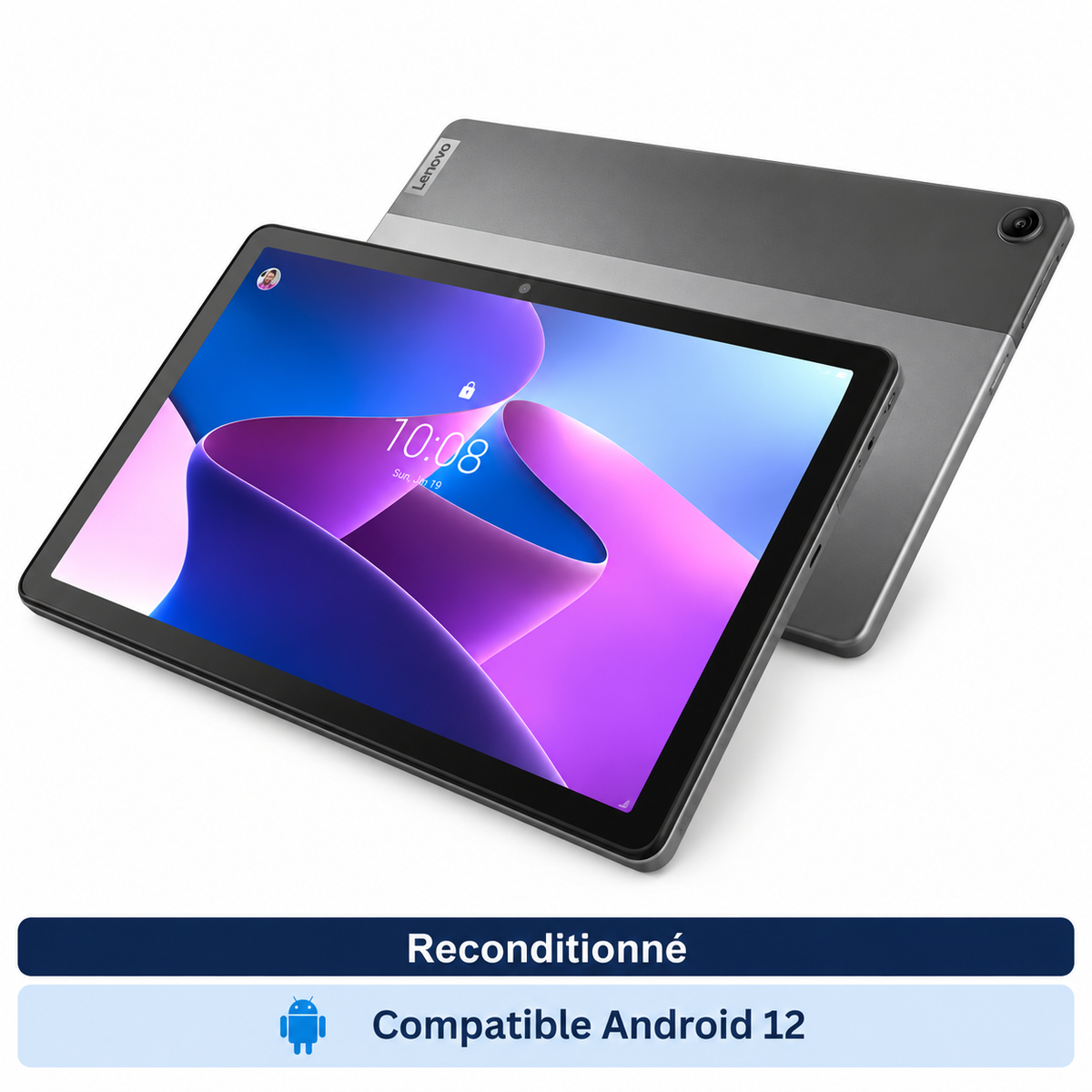 Lenovo Tab M10 Gen 3 (2022) – 10,1 pouces, 64 Go WiFi, gris (Reconditionné) — vue 3, compatible Android 12