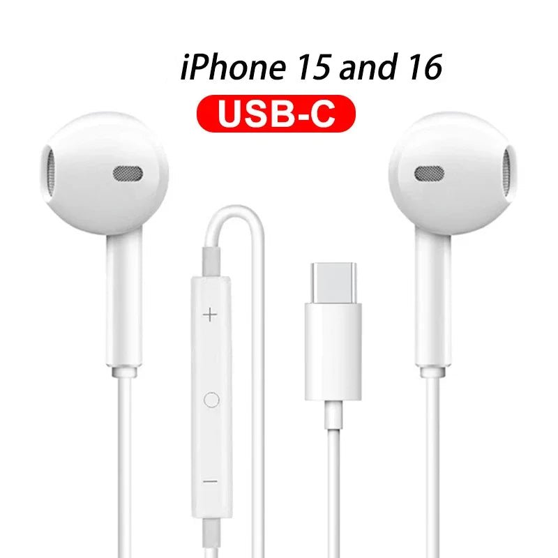 Écouteurs filaires pour iPhone – USB - C (15/16) ou Lightning (8–14) - Casque & micro | DR CLICK Informatique