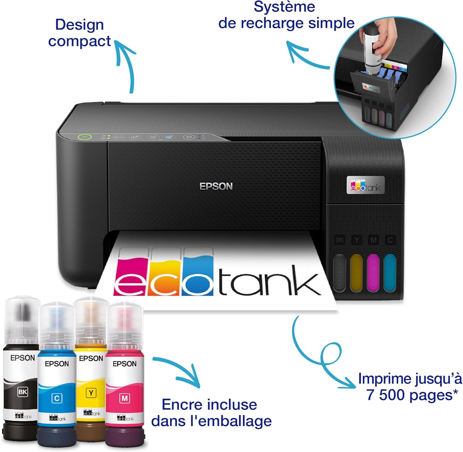 Epson EcoTank ET - 2862 – Imprimante Jet d’Encre Wi - Fi A4, Multifonction Couleur, Réservoirs Rechargeables, Économique - imprimantes et scanners | DR CLICK Informatique