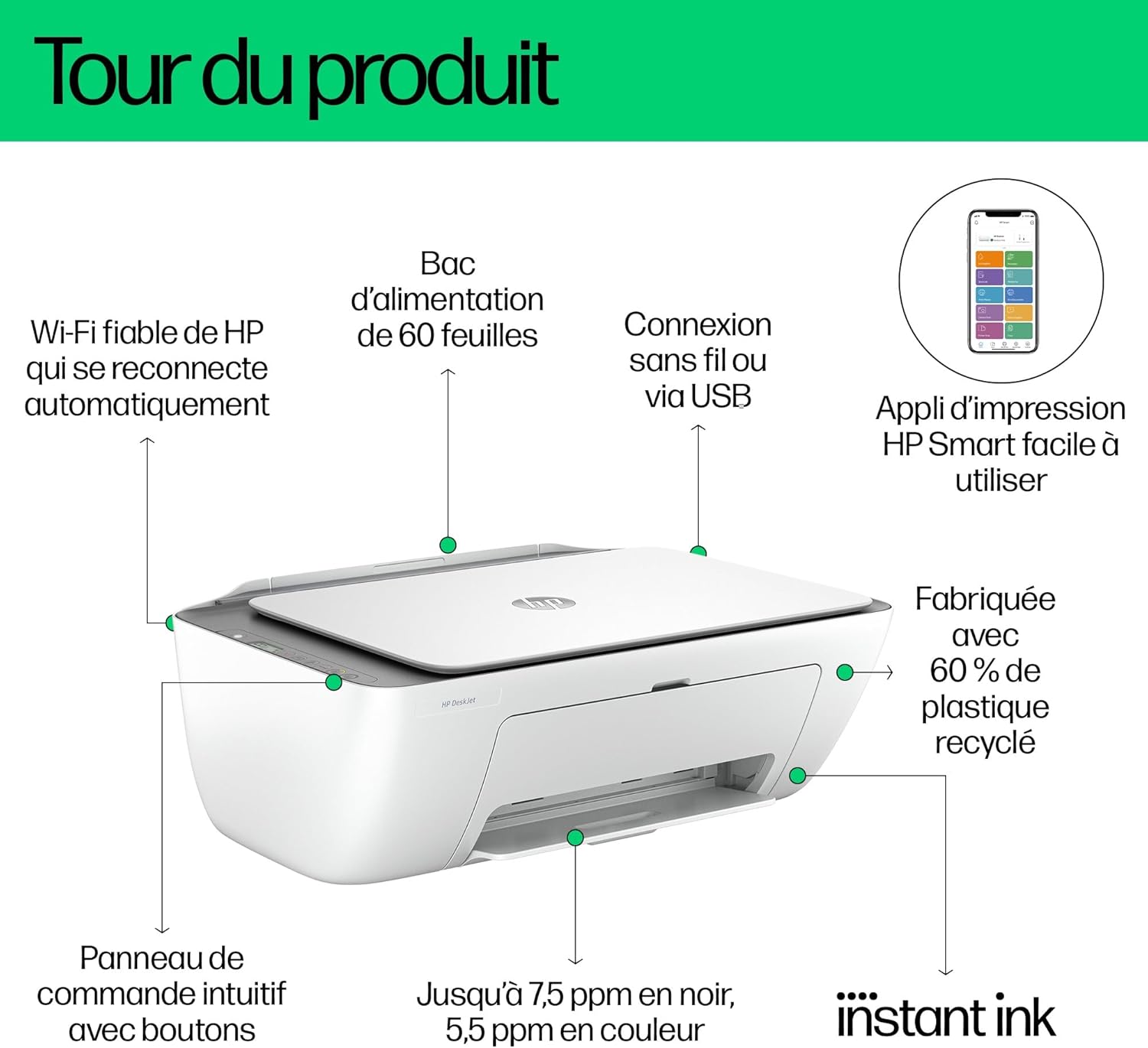 HP DeskJet 2820e, 588K9B, Imprimante Tout en Un, Jet d'encre, Couleur, 3 Mois d’Instant Ink Inclus, Photocopie, Scan, Impression, WiFi, Blanche et Grise - imprimantes et scanners | DR CLICK Informatique